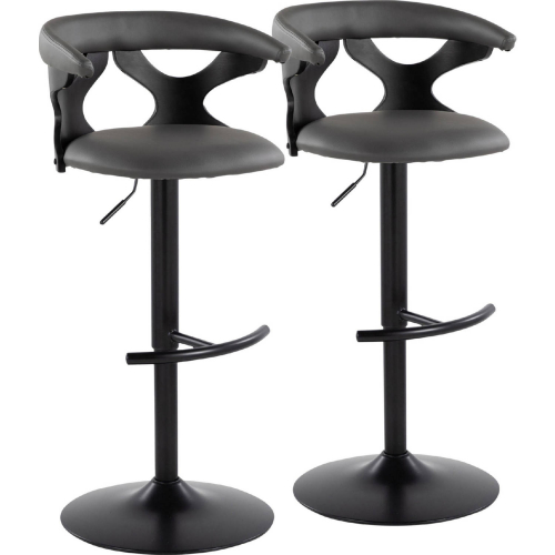 Gardenia Adjustable Swivel Bar Stool in Black Wood, Black Metal & Grey Leatherette (Set of 2)